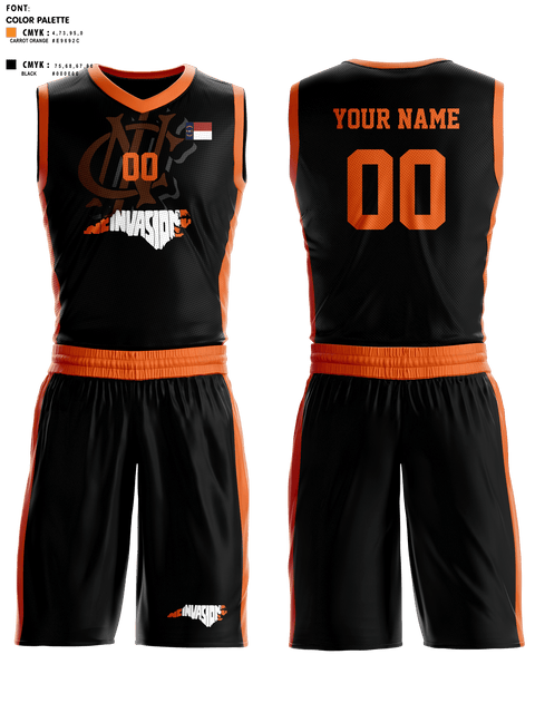 Basketball Uniform, NC INVASION, Men's Basketball, Teamtime, Team time, sublimation, custom sports apparel, team uniforms, spirit wear, spiritwear, sports uniforms, custom shirts, team store, custom team store, fundraiser sports, apparel fundraiser