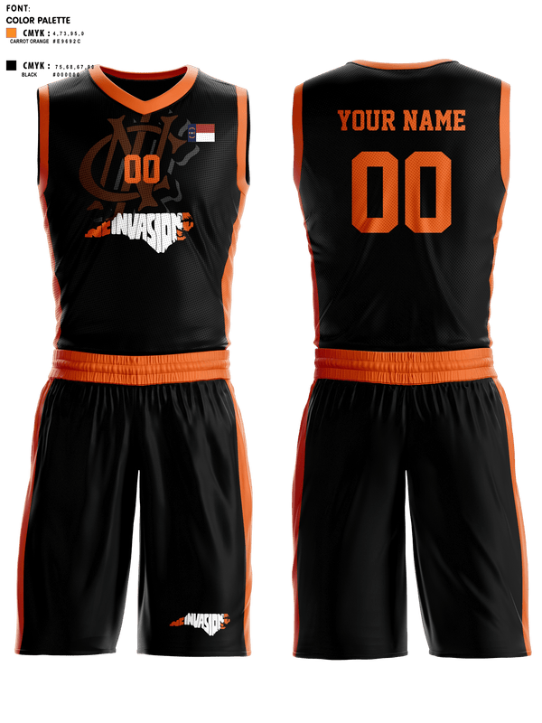 Basketball Uniform, NC INVASION, Men's Basketball, Teamtime, Team time, sublimation, custom sports apparel, team uniforms, spirit wear, spiritwear, sports uniforms, custom shirts, team store, custom team store, fundraiser sports, apparel fundraiser
