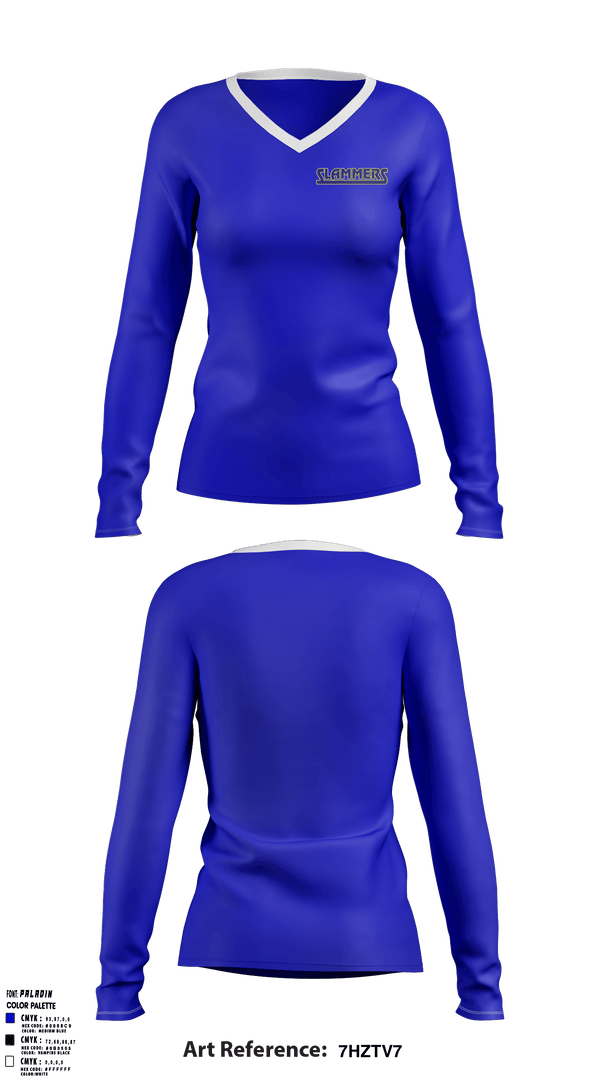 Women's Long Sleeve Vneck Shirt, Slammers FP, Softball, Teamtime, Team time, sublimation, custom sports apparel, team uniforms, spirit wear, spiritwear, sports uniforms, custom shirts, team store, custom team store, fundraiser sports, apparel fundraiser