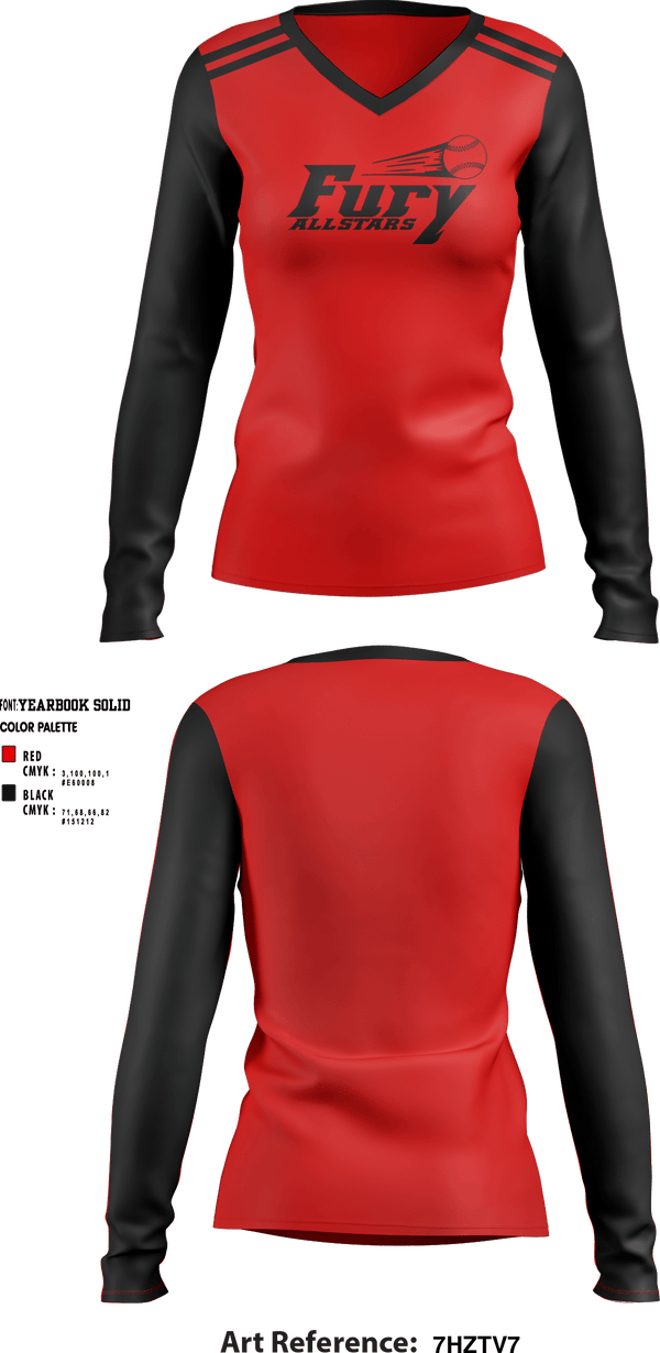 Women's Long Sleeve Vneck Shirt, Niles Township Fury, Softball, Teamtime, Team time, sublimation, custom sports apparel, team uniforms, spirit wear, spiritwear, sports uniforms, custom shirts, team store, custom team store, fundraiser sports, apparel fundraiser