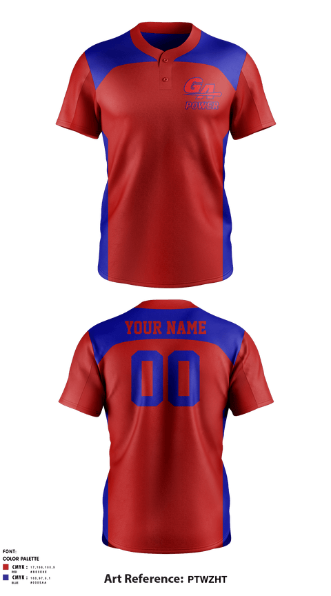 Two Button Softball Jersey, Ga Power Fastpitch Organization, Softball, Teamtime, Team time, sublimation, custom sports apparel, team uniforms, spirit wear, spiritwear, sports uniforms, custom shirts, team store, custom team store, fundraiser sports, apparel fundraiser
