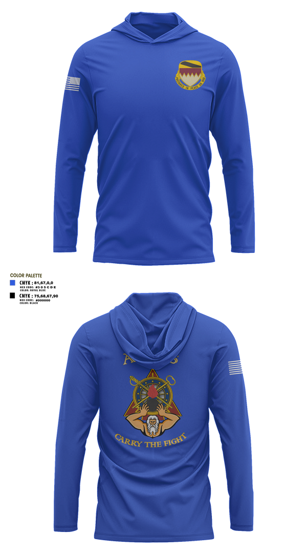 Long Sleeve Performance Shirt with hood, A Co, 115th BSB, 1CD, Army, Teamtime, Team time, sublimation, custom sports apparel, team uniforms, spirit wear, spiritwear, sports uniforms, custom shirts, team store, custom team store, fundraiser sports, apparel fundraiser