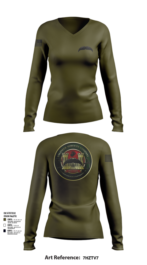 Womens Long Sleeve Vneck Shirt, Engineers Services Company, Marines, Teamtime, Team time, sublimation, custom sports apparel, team uniforms, spirit wear, spiritwear, sports uniforms, custom shirts, team store, custom team store, fundraiser sports, apparel fundraiser