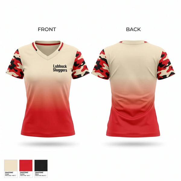 Womens Short Sleeve Vneck Shirt, Lubbock Sluggers, Baseball, Teamtime, Team time, sublimation, custom sports apparel, team uniforms, spirit wear, spiritwear, sports uniforms, custom shirts, team store, custom team store, fundraiser sports, apparel fundraiser
