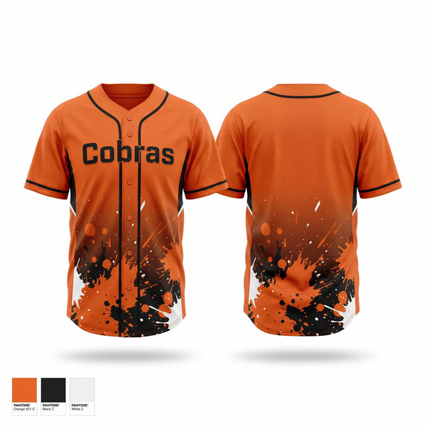 Full Button Baseball Jersey, Cobras, Baseball, Teamtime, Team time, sublimation, custom sports apparel, team uniforms, spirit wear, spiritwear, sports uniforms, custom shirts, team store, custom team store, fundraiser sports, apparel fundraiser