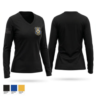 Womens Long Sleeve Vneck Shirt, Albany Police Department, Police, Teamtime, Team time, sublimation, custom sports apparel, team uniforms, spirit wear, spiritwear, sports uniforms, custom shirts, team store, custom team store, fundraiser sports, apparel fundraiser
