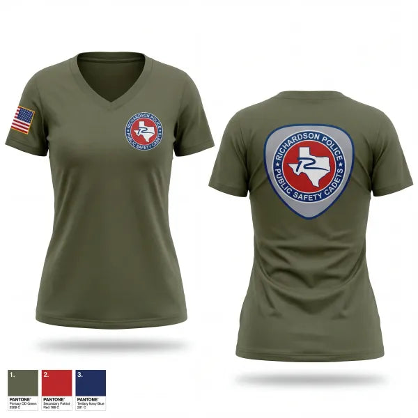 Womens Short Sleeve Vneck Shirt, Richardson Police Cadets, Police, Teamtime, Team time, sublimation, custom sports apparel, team uniforms, spirit wear, spiritwear, sports uniforms, custom shirts, team store, custom team store, fundraiser sports, apparel fundraiser