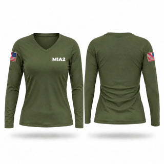 Womens Long Sleeve Vneck Shirt, M1A2, Army, Teamtime, Team time, sublimation, custom sports apparel, team uniforms, spirit wear, spiritwear, sports uniforms, custom shirts, team store, custom team store, fundraiser sports, apparel fundraiser