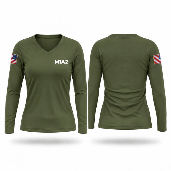 Womens Long Sleeve Vneck Shirt, M1A2, Army, Teamtime, Team time, sublimation, custom sports apparel, team uniforms, spirit wear, spiritwear, sports uniforms, custom shirts, team store, custom team store, fundraiser sports, apparel fundraiser