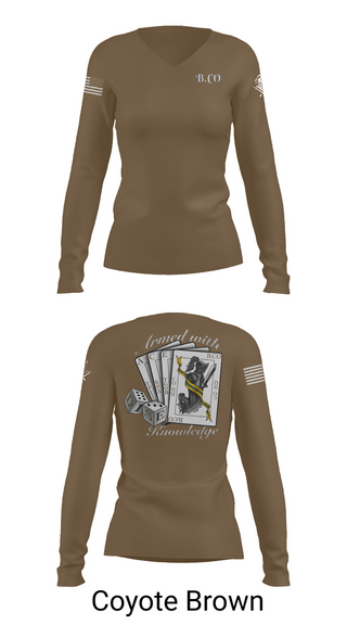 Womens Long Sleeve Vneck Shirt, Bravo Company 532ND Military Battalion, , Teamtime, Team time, sublimation, custom sports apparel, team uniforms, spirit wear, spiritwear, sports uniforms, custom shirts, team store, custom team store, fundraiser sports, apparel fundraiser