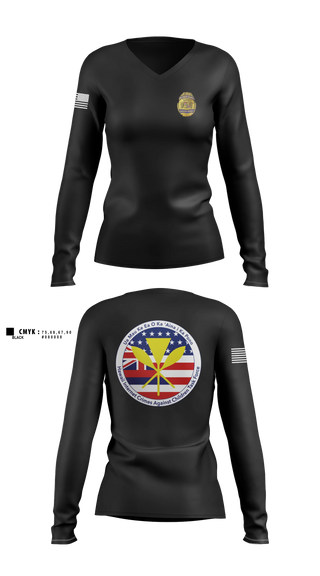 Womens Long Sleeve Vneck Shirt, Hawaii Internet Crimes Against Children Task Force, Police, Teamtime, Team time, sublimation, custom sports apparel, team uniforms, spirit wear, spiritwear, sports uniforms, custom shirts, team store, custom team store, fundraiser sports, apparel fundraiser