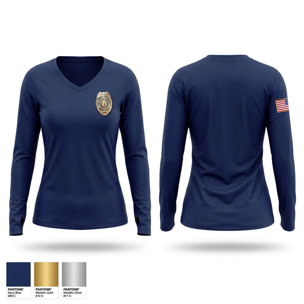Womens Long Sleeve Vneck Shirt, Gate City Police Department, Police, Teamtime, Team time, sublimation, custom sports apparel, team uniforms, spirit wear, spiritwear, sports uniforms, custom shirts, team store, custom team store, fundraiser sports, apparel fundraiser