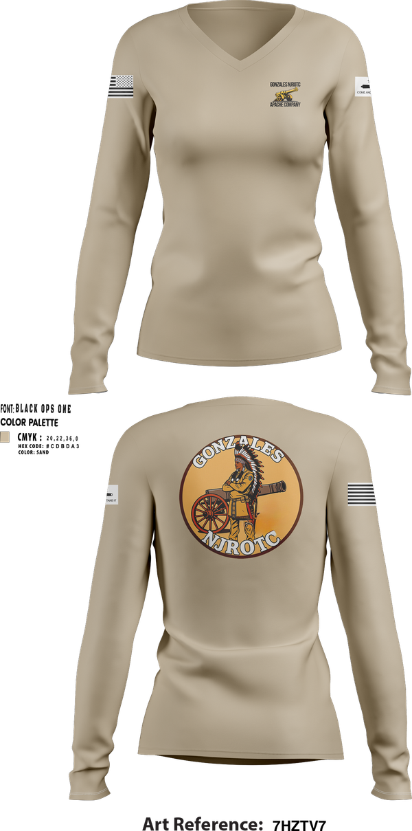Womens Long Sleeve Vneck Shirt, NJROTC Apache Company, , Teamtime, Team time, sublimation, custom sports apparel, team uniforms, spirit wear, spiritwear, sports uniforms, custom shirts, team store, custom team store, fundraiser sports, apparel fundraiser