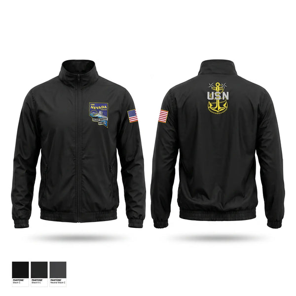 Windbreaker, USS NEVADA Chief’s Mess, Navy, Teamtime, Team time, sublimation, custom sports apparel, team uniforms, spirit wear, spiritwear, sports uniforms, custom shirts, team store, custom team store, fundraiser sports, apparel fundraiser
