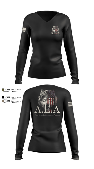 Womens Long Sleeve Vneck Shirt, American Enforcement Agency, Police, Teamtime, Team time, sublimation, custom sports apparel, team uniforms, spirit wear, spiritwear, sports uniforms, custom shirts, team store, custom team store, fundraiser sports, apparel fundraiser