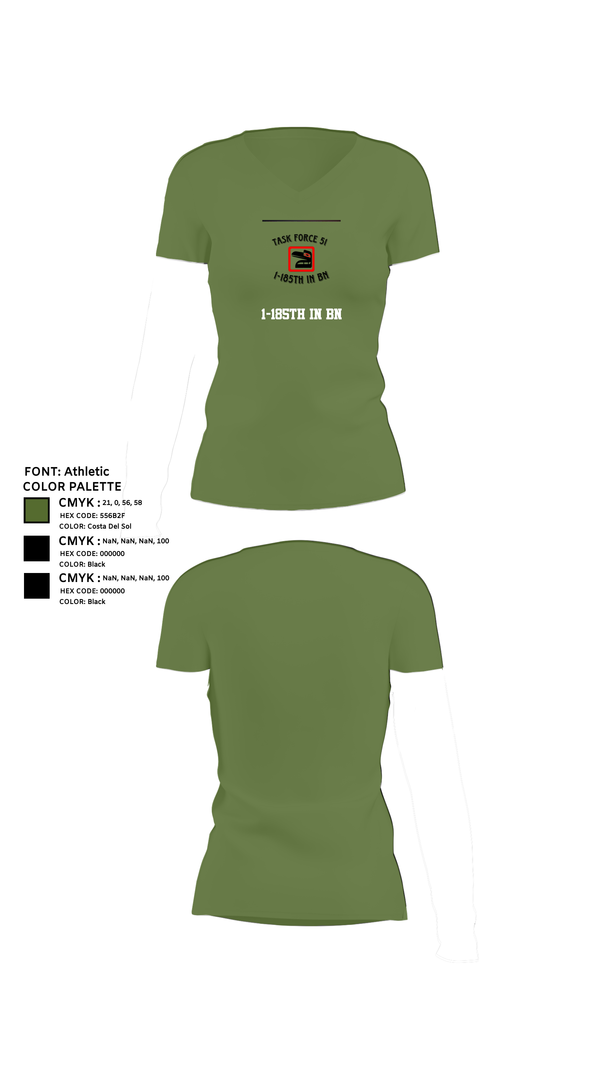 Womens Short Sleeve Vneck Shirt, 1-185th IN BN, , Teamtime, Team time, sublimation, custom sports apparel, team uniforms, spirit wear, spiritwear, sports uniforms, custom shirts, team store, custom team store, fundraiser sports, apparel fundraiser