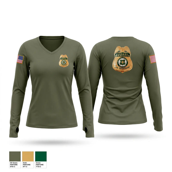 Womens Long Sleeve Vneck Shirt, U.S. Forest Service, Police, Teamtime, Team time, sublimation, custom sports apparel, team uniforms, spirit wear, spiritwear, sports uniforms, custom shirts, team store, custom team store, fundraiser sports, apparel fundraiser
