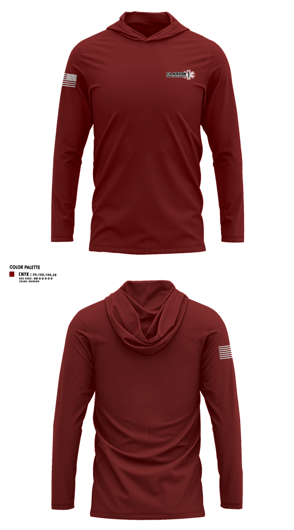 Long Sleeve Performance Shirt with hood, Clarion Ambulance Service, EMS/EMT, Teamtime, Team time, sublimation, custom sports apparel, team uniforms, spirit wear, spiritwear, sports uniforms, custom shirts, team store, custom team store, fundraiser sports, apparel fundraiser