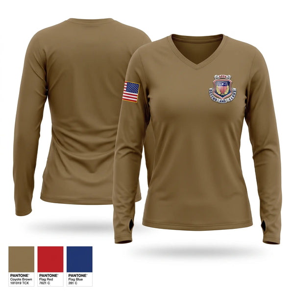 Womens Long Sleeve Vneck Shirt, Mountaineer Chapter Adjutant General Regimental Association, Army, Teamtime, Team time, sublimation, custom sports apparel, team uniforms, spirit wear, spiritwear, sports uniforms, custom shirts, team store, custom team store, fundraiser sports, apparel fundraiser