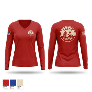 Womens Long Sleeve Vneck Shirt, LESAR RESCUE, EMS/EMT, Teamtime, Team time, sublimation, custom sports apparel, team uniforms, spirit wear, spiritwear, sports uniforms, custom shirts, team store, custom team store, fundraiser sports, apparel fundraiser