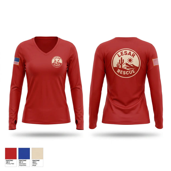 Womens Long Sleeve Vneck Shirt, LESAR RESCUE, EMS/EMT, Teamtime, Team time, sublimation, custom sports apparel, team uniforms, spirit wear, spiritwear, sports uniforms, custom shirts, team store, custom team store, fundraiser sports, apparel fundraiser