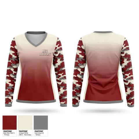 Womens Long Sleeve Vneck Shirt, Red Raiders, Softball, Teamtime, Team time, sublimation, custom sports apparel, team uniforms, spirit wear, spiritwear, sports uniforms, custom shirts, team store, custom team store, fundraiser sports, apparel fundraiser