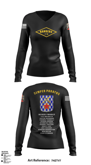Womens Long Sleeve Vneck Shirt, 2-16 rangers, Army, Teamtime, Team time, sublimation, custom sports apparel, team uniforms, spirit wear, spiritwear, sports uniforms, custom shirts, team store, custom team store, fundraiser sports, apparel fundraiser