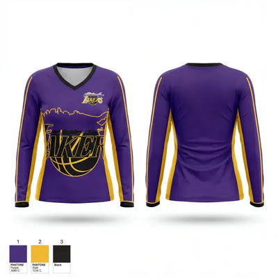 LI LAKERS 10146618 Women's Long Sleeve V-neck Shirt - 1