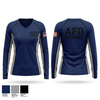 Womens Long Sleeve Vneck Shirt, Altoona Fire Department, Fire Department, Teamtime, Team time, sublimation, custom sports apparel, team uniforms, spirit wear, spiritwear, sports uniforms, custom shirts, team store, custom team store, fundraiser sports, apparel fundraiser
