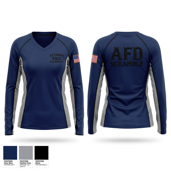 Womens Long Sleeve Vneck Shirt, Altoona Fire Department, Fire Department, Teamtime, Team time, sublimation, custom sports apparel, team uniforms, spirit wear, spiritwear, sports uniforms, custom shirts, team store, custom team store, fundraiser sports, apparel fundraiser