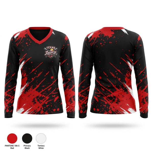 Womens Long Sleeve Vneck Shirt, Texas legacy, Softball, Teamtime, Team time, sublimation, custom sports apparel, team uniforms, spirit wear, spiritwear, sports uniforms, custom shirts, team store, custom team store, fundraiser sports, apparel fundraiser