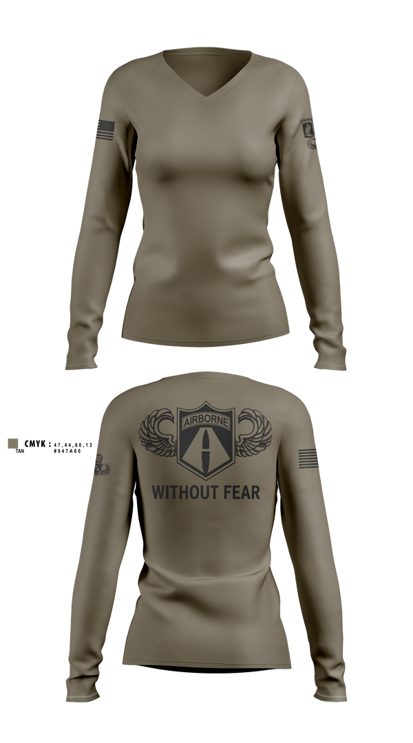 Womens Long Sleeve Vneck Shirt, 4-319 AFAR, Assassin Battery, Army, Teamtime, Team time, sublimation, custom sports apparel, team uniforms, spirit wear, spiritwear, sports uniforms, custom shirts, team store, custom team store, fundraiser sports, apparel fundraiser
