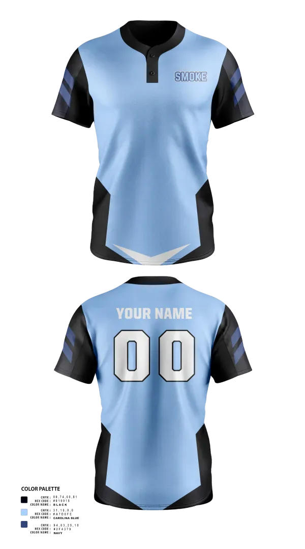 Two Button Softball Jersey, South Spartanburg Smoke, Softball, Teamtime, Team time, sublimation, custom sports apparel, team uniforms, spirit wear, spiritwear, sports uniforms, custom shirts, team store, custom team store, fundraiser sports, apparel fundraiser