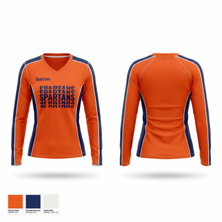Womens Long Sleeve Vneck Shirt, Spartans, Cross Country, Teamtime, Team time, sublimation, custom sports apparel, team uniforms, spirit wear, spiritwear, sports uniforms, custom shirts, team store, custom team store, fundraiser sports, apparel fundraiser