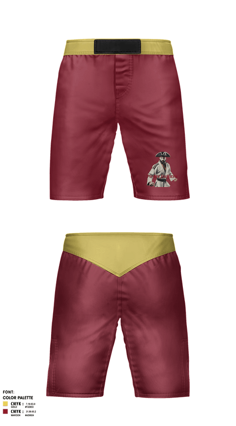 Fight Shorts, Pirate Jiu Jitsu, Wrestling, Teamtime, Team time, sublimation, custom sports apparel, team uniforms, spirit wear, spiritwear, sports uniforms, custom shirts, team store, custom team store, fundraiser sports, apparel fundraiser