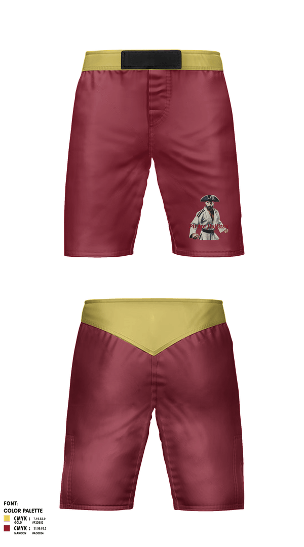 Fight Shorts, Pirate Jiu Jitsu, Wrestling, Teamtime, Team time, sublimation, custom sports apparel, team uniforms, spirit wear, spiritwear, sports uniforms, custom shirts, team store, custom team store, fundraiser sports, apparel fundraiser