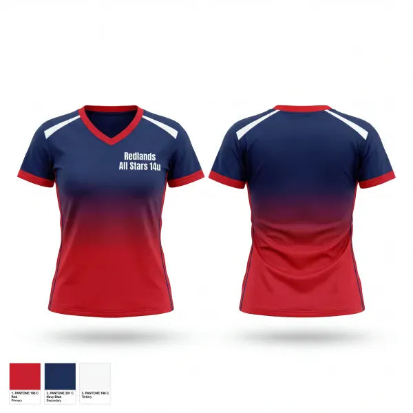 Womens Short Sleeve Vneck Shirt, Redlands All Stars 14u, Softball, Teamtime, Team time, sublimation, custom sports apparel, team uniforms, spirit wear, spiritwear, sports uniforms, custom shirts, team store, custom team store, fundraiser sports, apparel fundraiser