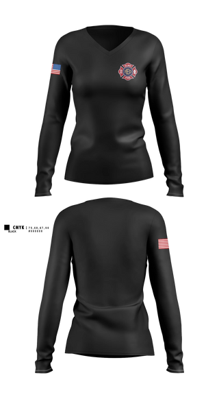 Womens Long Sleeve Vneck Shirt, Elmo Fire Protection District, Fire Department, Teamtime, Team time, sublimation, custom sports apparel, team uniforms, spirit wear, spiritwear, sports uniforms, custom shirts, team store, custom team store, fundraiser sports, apparel fundraiser