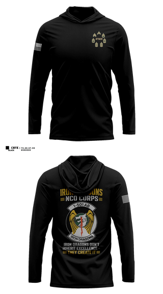 Long Sleeve hooded sunshirt, 1-501st Iron Dragons NCO Corps, Army, Teamtime, Team time, sublimation, custom sports apparel, team uniforms, spirit wear, spiritwear, sports uniforms, custom shirts, team store, custom team store, fundraiser sports, apparel fundraiser