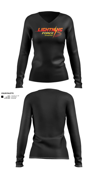 Womens Long Sleeve Vneck Shirt, Lightning Force Athletics, Track & Field, Teamtime, Team time, sublimation, custom sports apparel, team uniforms, spirit wear, spiritwear, sports uniforms, custom shirts, team store, custom team store, fundraiser sports, apparel fundraiser