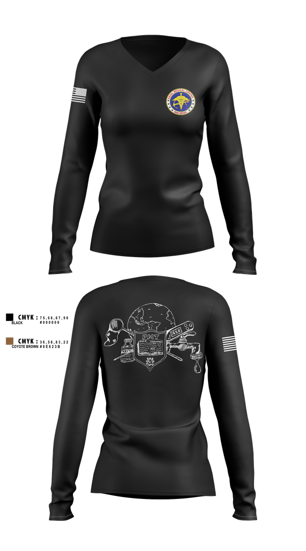 Womens Long Sleeve Vneck Shirt, Preventive Medicine, , Teamtime, Team time, sublimation, custom sports apparel, team uniforms, spirit wear, spiritwear, sports uniforms, custom shirts, team store, custom team store, fundraiser sports, apparel fundraiser