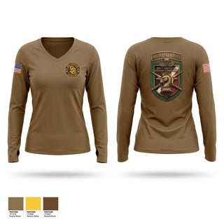 Womens Long Sleeve Vneck Shirt, 301st Tactical Psychological Operations Company (Airborne), Golf, Teamtime, Team time, sublimation, custom sports apparel, team uniforms, spirit wear, spiritwear, sports uniforms, custom shirts, team store, custom team store, fundraiser sports, apparel fundraiser