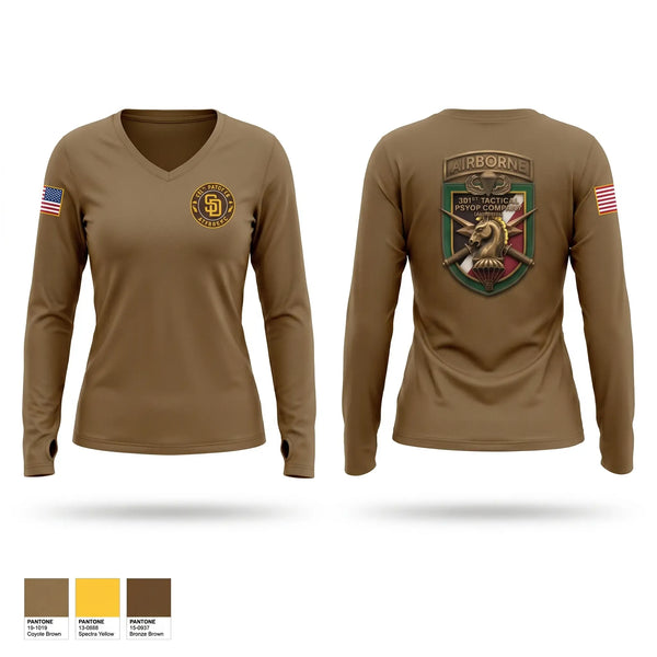 Womens Long Sleeve Vneck Shirt, 301st Tactical Psychological Operations Company (Airborne), Golf, Teamtime, Team time, sublimation, custom sports apparel, team uniforms, spirit wear, spiritwear, sports uniforms, custom shirts, team store, custom team store, fundraiser sports, apparel fundraiser