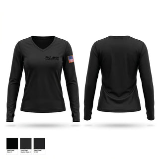 Womens Long Sleeve Vneck Shirt, McLaren private security police, Police, Teamtime, Team time, sublimation, custom sports apparel, team uniforms, spirit wear, spiritwear, sports uniforms, custom shirts, team store, custom team store, fundraiser sports, apparel fundraiser