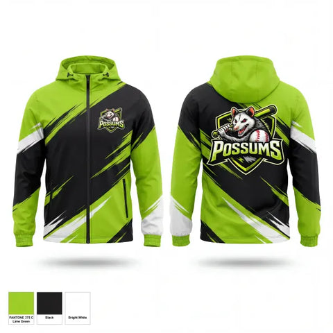 Windbreaker, Possums, Baseball, Teamtime, Team time, sublimation, custom sports apparel, team uniforms, spirit wear, spiritwear, sports uniforms, custom shirts, team store, custom team store, fundraiser sports, apparel fundraiser