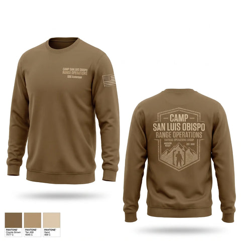 Crew Neck Sweatshirt, Camp San Luis Obispo Range Operations, Army, Teamtime, Team time, sublimation, custom sports apparel, team uniforms, spirit wear, spiritwear, sports uniforms, custom shirts, team store, custom team store, fundraiser sports, apparel fundraiser