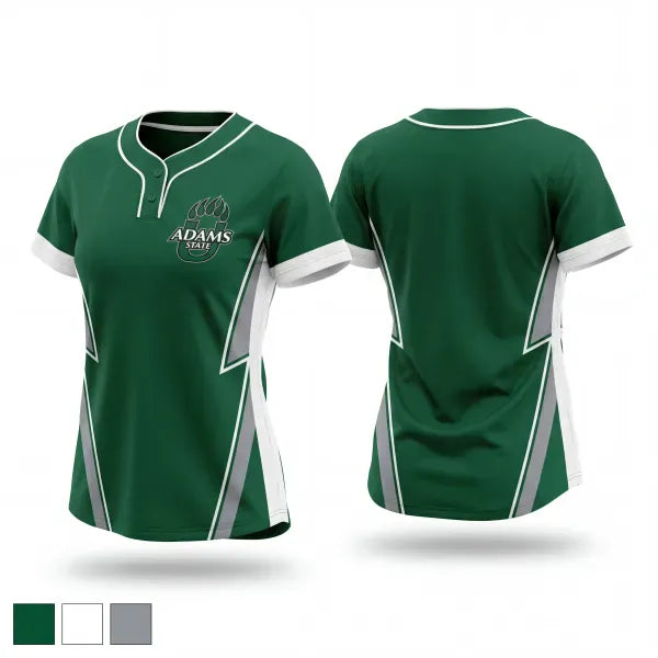 Two Button Softball Jersey, Adams State University Softball, Softball, Teamtime, Team time, sublimation, custom sports apparel, team uniforms, spirit wear, spiritwear, sports uniforms, custom shirts, team store, custom team store, fundraiser sports, apparel fundraiser