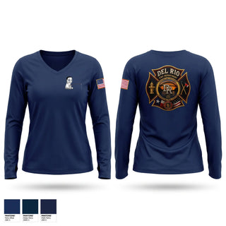 Womens Long Sleeve Vneck Shirt, Del Rio fire, Fire Department, Teamtime, Team time, sublimation, custom sports apparel, team uniforms, spirit wear, spiritwear, sports uniforms, custom shirts, team store, custom team store, fundraiser sports, apparel fundraiser
