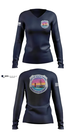 Womens Long Sleeve Vneck Shirt, South Haven Beach Enforcement, Police, Teamtime, Team time, sublimation, custom sports apparel, team uniforms, spirit wear, spiritwear, sports uniforms, custom shirts, team store, custom team store, fundraiser sports, apparel fundraiser