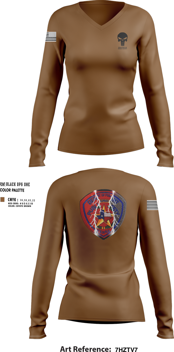 Womens Long Sleeve Vneck Shirt, Texas dept of Public Safety, , Teamtime, Team time, sublimation, custom sports apparel, team uniforms, spirit wear, spiritwear, sports uniforms, custom shirts, team store, custom team store, fundraiser sports, apparel fundraiser